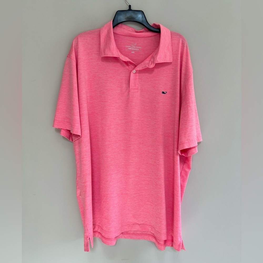 Vineyard Vines St Jean Striped Performance Polo Short Sleeve Shirt Pink, XXL